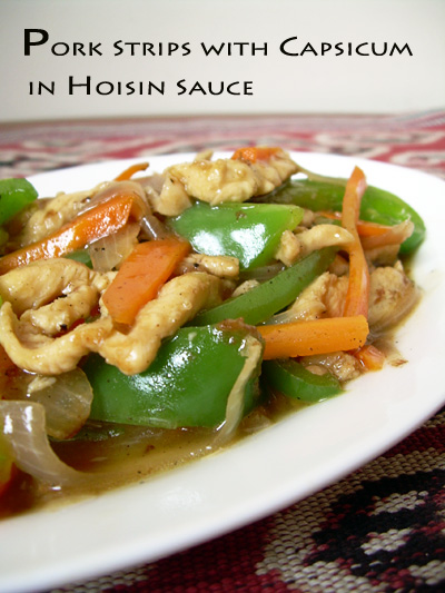pork strips capsicum hoisin sauce